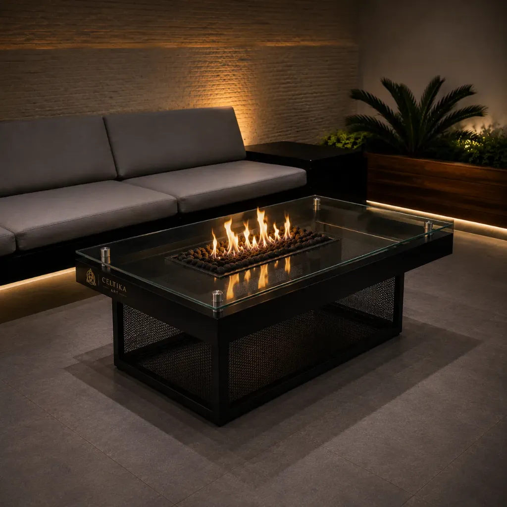 Mesa de Fuego BLACK – Firepit para Exteriores (140 × 80 × 48 cm)